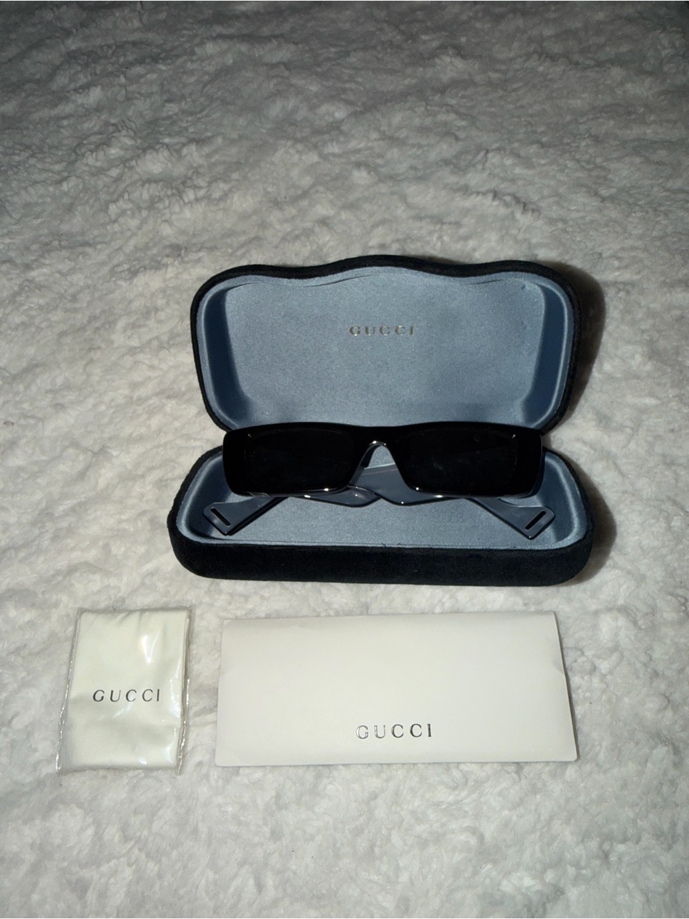 Gucci Black Rectangular Sunglasses with Black Case Interior